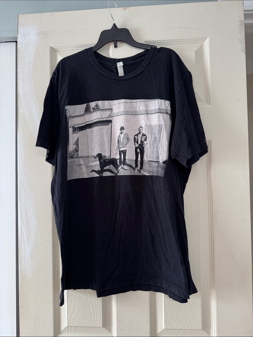Men's Black Short Sleeve Graphic Tee with Monochrome Print